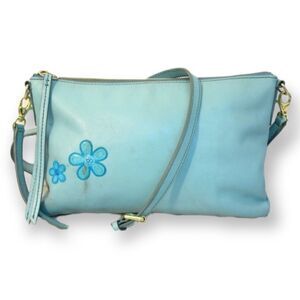 Fossil EMBROIDERED BLUE GENUINE LEATHER CROSSBODY SHOULDER BAG MESSENGER BAG